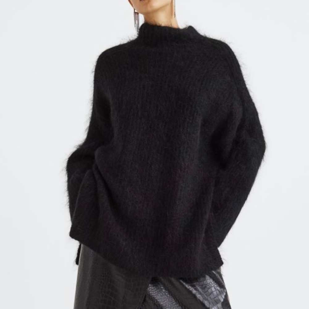 Oversized black wool mohair knit sweater